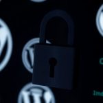 Computer screen with locked padlock icon and WordPress logos.